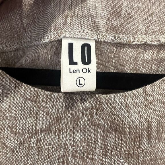 Len.Ok Linen Long Dress Tan Lagenlook Belted Waist Midi, Size L Altered Read - Picture 2 of 8